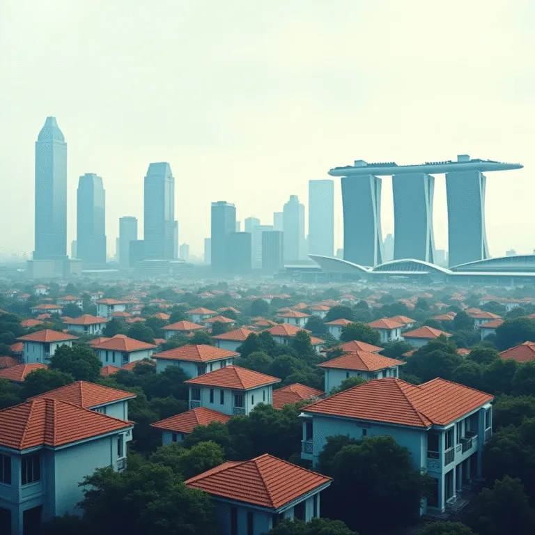 Singapore skyline with modern high-rises and a residential area with terracotta roofs. | Cpflah.sg