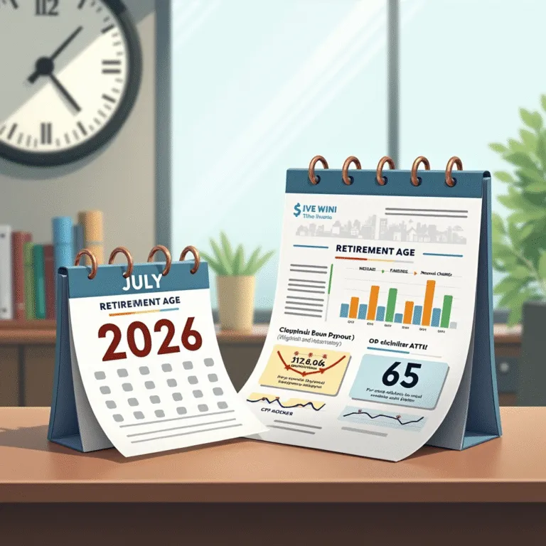 Retirement planning concept: Desk calendars showing retirement age in July 2026 and age 65. | Cpflah.sg