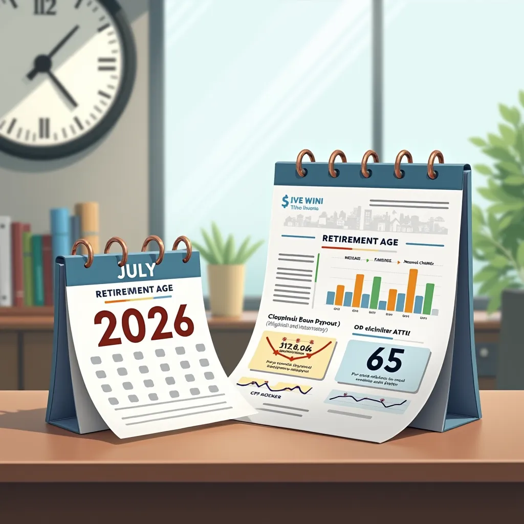 Retirement planning concept: Desk calendars showing retirement age in July 2026 and age 65. | Cpflah.sg