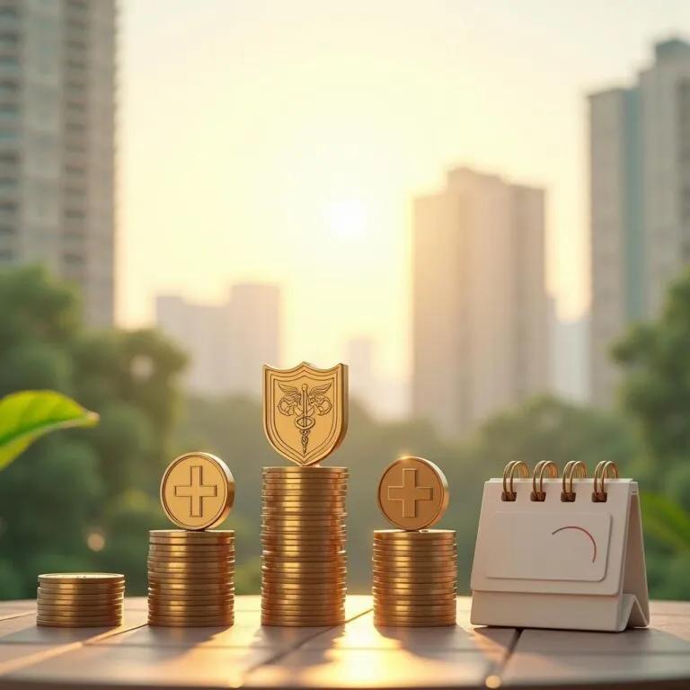 Golden coins with stethoscope, representing healthcare investment and finance. | Cpflah.sg